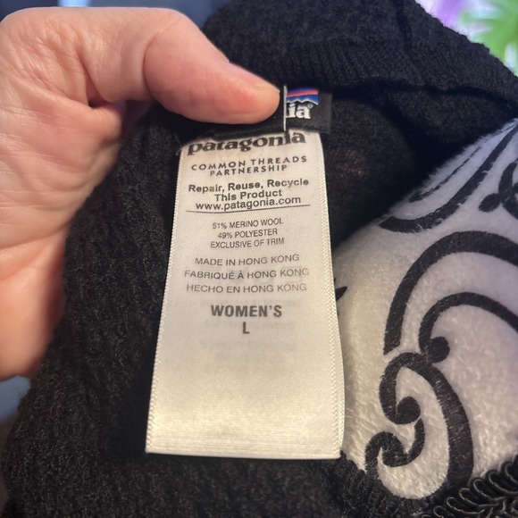 Patagonia Wool Blend Knit Outerwear With Hood. Black Lightweight Sz Large - Picture 9 of 10